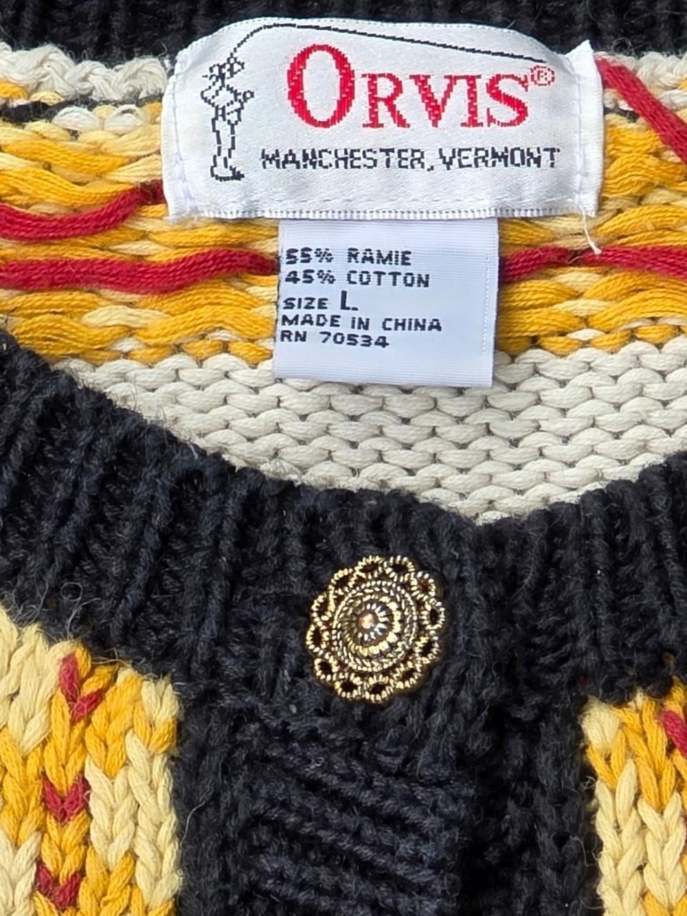 Vintage Orvis Autumn Leaves Intarsia Knit Cardigan Sweater Size L - Picture 5 of 8
